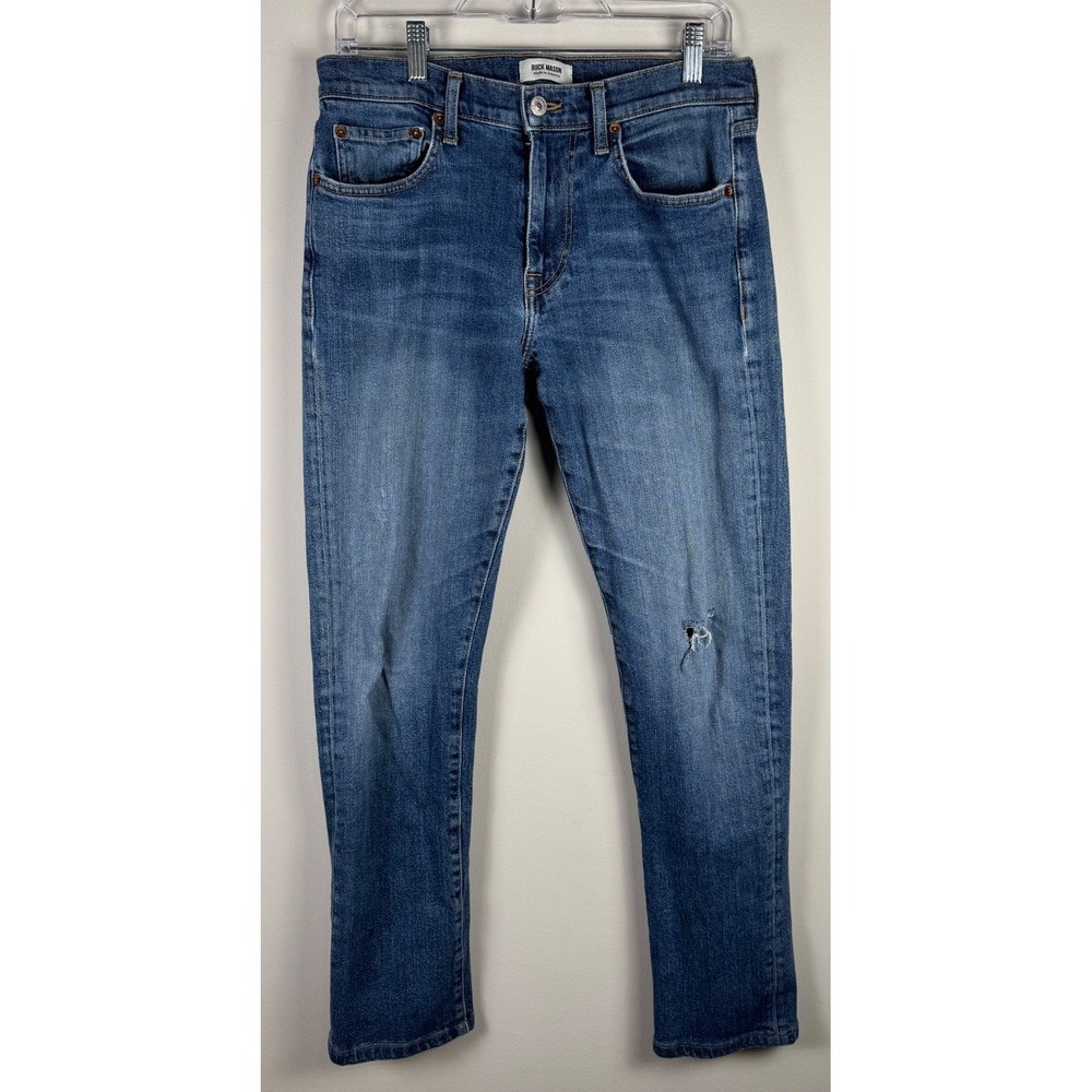 Buck‎ Mason Mens Slim Fit Medium Wash Distressed Jeans Made in USA Size 31x29